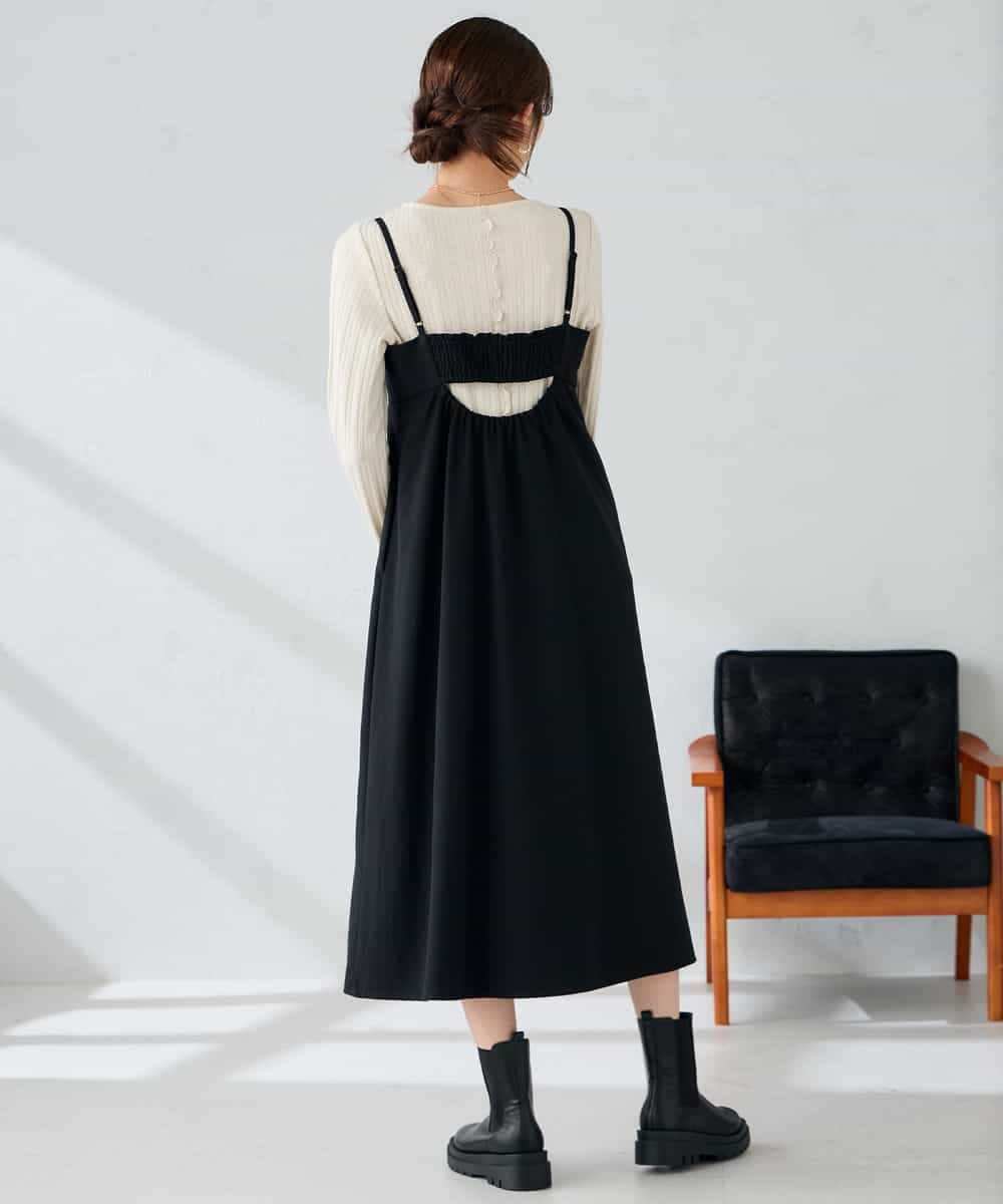 K2EKA10089 a.v.v(アー・ヴェ・ヴェ) 【洗える】バックオープンキャミワンピース グレー