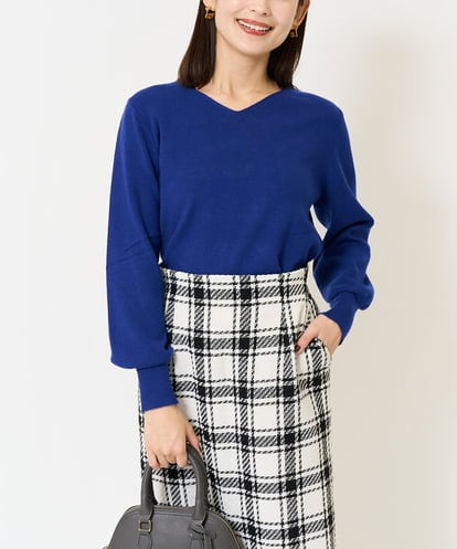 K2FAA59034 a.v.v 【洗える】Vネックパフスリーブニット/アンサンブル対応