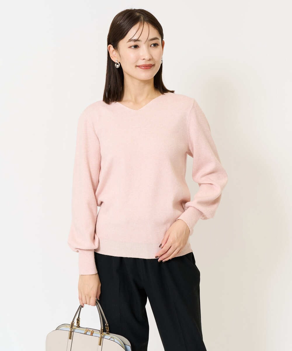 K2FAA79034 a.v.v(アー・ヴェ・ヴェ) 【洗える】Ｖネックパフスリーブニット【WEB限定】 ベージュ