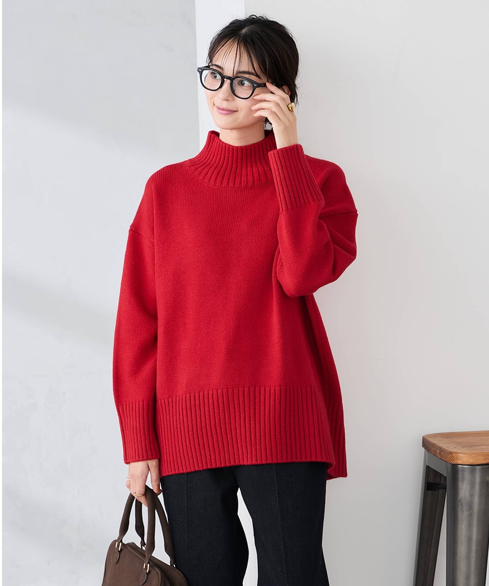 K2FAD46044 a.v.v(アー・ヴェ・ヴェ) 【洗える/静電気が起きにくい】バックスリットニット レッド