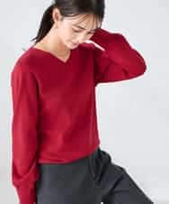 K2FAD59039 a.v.v(アー・ヴェ・ヴェ) 【洗える/雑誌InRed(宝島社)11月号掲載】Vネック美ラクるパフスリーブニット レッド
