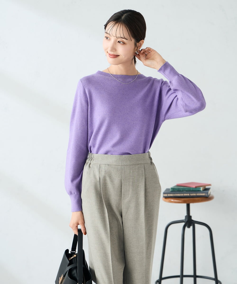 K2FAD69039 a.v.v(アー・ヴェ・ヴェ) 【洗える】ボートネック美ラクるパフスリーブニット マスタード