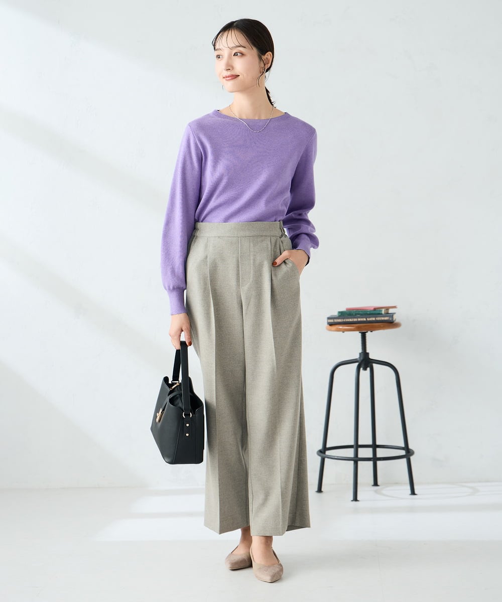 K2FAD69039 a.v.v(アー・ヴェ・ヴェ) 【洗える】ボートネック美ラクるパフスリーブニット マスタード