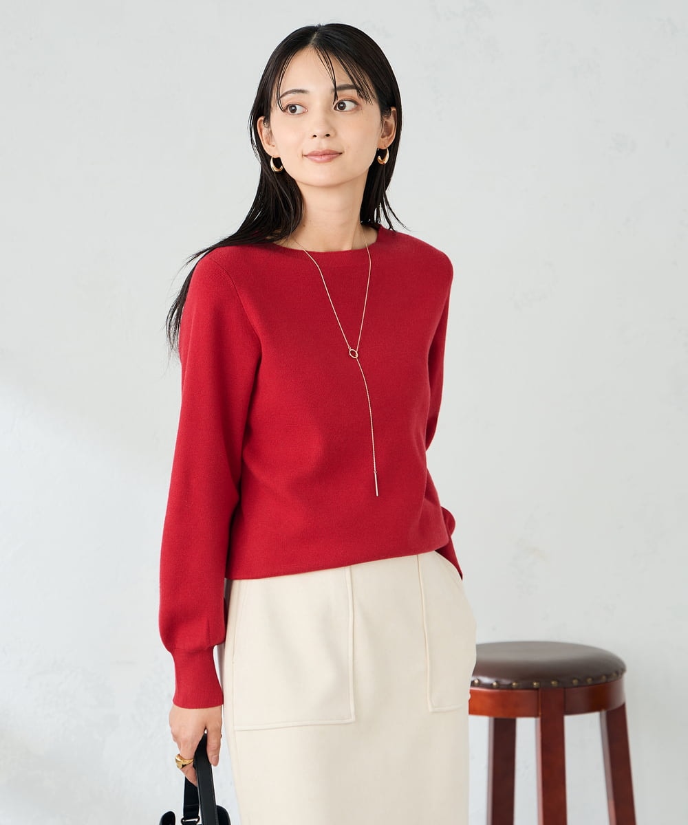 K2FAD69039 a.v.v(アー・ヴェ・ヴェ) 【洗える】ボートネック美ラクるパフスリーブニット マスタード