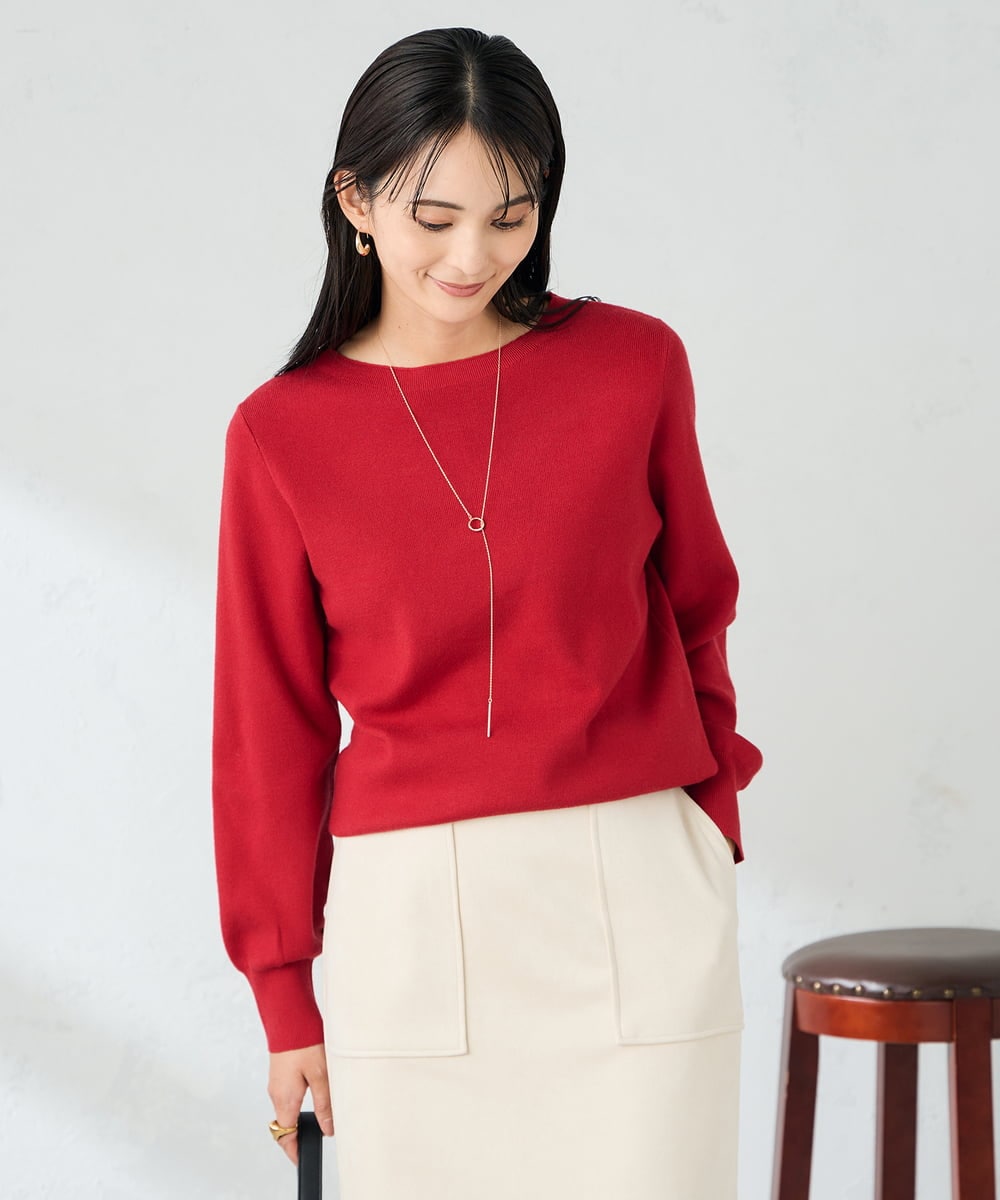 K2FAD69039 a.v.v(アー・ヴェ・ヴェ) 【洗える】ボートネック美ラクるパフスリーブニット マスタード