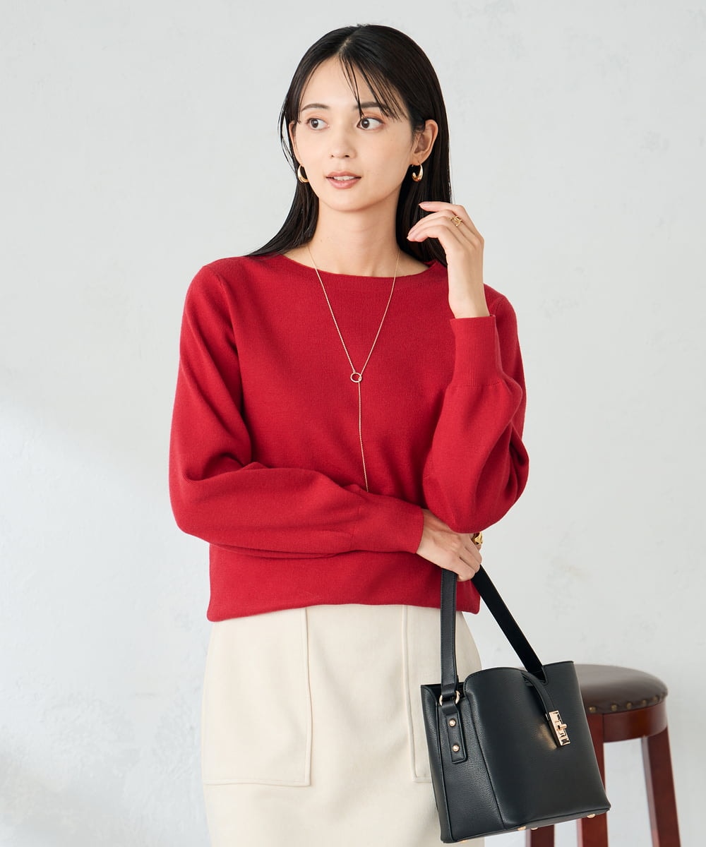 K2FAD69039 a.v.v(アー・ヴェ・ヴェ) 【洗える】ボートネック美ラクるパフスリーブニット マスタード