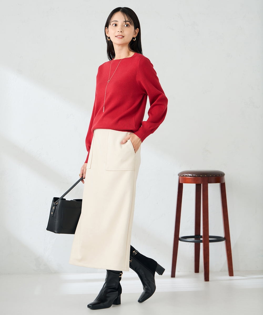 K2FAD69039 a.v.v(アー・ヴェ・ヴェ) 【洗える】ボートネック美ラクるパフスリーブニット マスタード