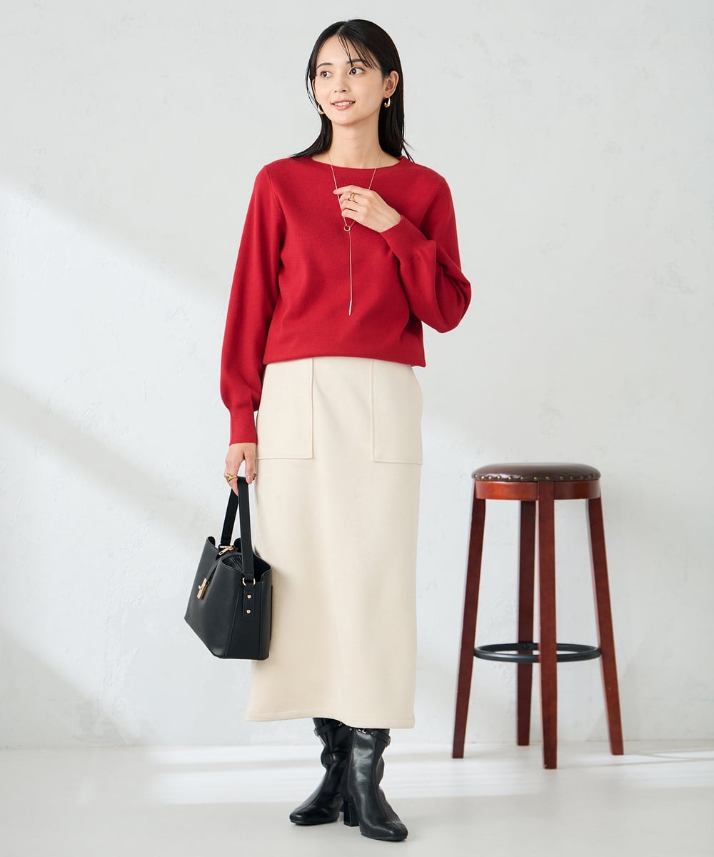 K2FAD69039 a.v.v(アー・ヴェ・ヴェ) 【洗える】ボートネック美ラクるパフスリーブニット マスタード