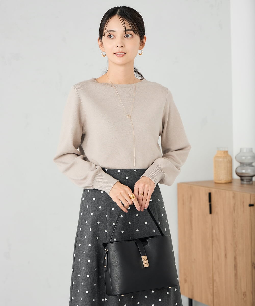 K2FAD69039 a.v.v(アー・ヴェ・ヴェ) 【洗える】ボートネック美ラクるパフスリーブニット マスタード