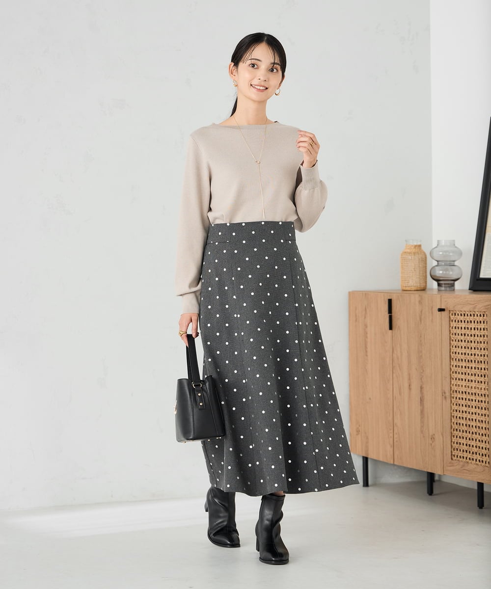 K2FAD69039 a.v.v(アー・ヴェ・ヴェ) 【洗える】ボートネック美ラクるパフスリーブニット マスタード