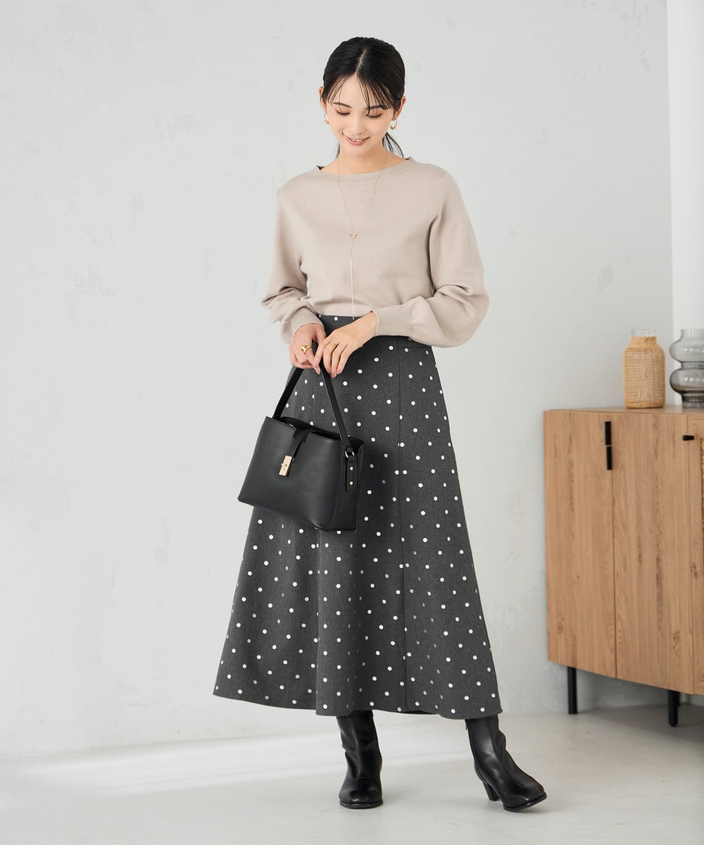 K2FAD69039 a.v.v(アー・ヴェ・ヴェ) 【洗える】ボートネック美ラクるパフスリーブニット マスタード