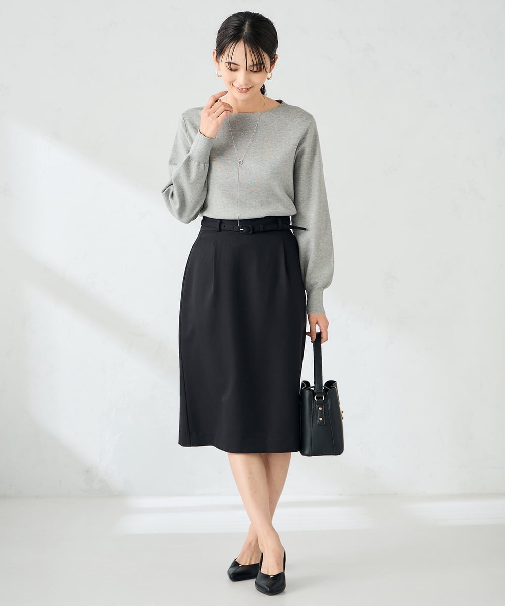 K2FAD69039 a.v.v(アー・ヴェ・ヴェ) 【洗える】ボートネック美ラクるパフスリーブニット マスタード