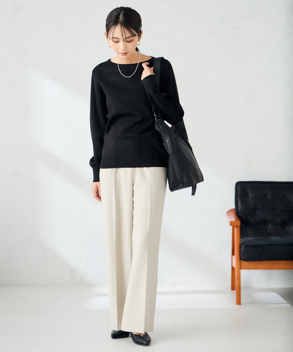 K2FAD69039 a.v.v(アー・ヴェ・ヴェ) 【洗える】ボートネック美ラクるパフスリーブニット マスタード