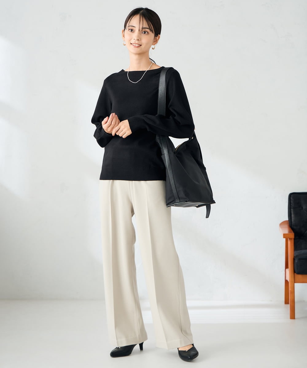 K2FAD69039 a.v.v(アー・ヴェ・ヴェ) 【洗える】ボートネック美ラクるパフスリーブニット マスタード