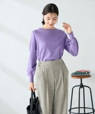 K2FAD69039 a.v.v(アー・ヴェ・ヴェ) 【洗える】ボートネック美ラクるパフスリーブニット パープル