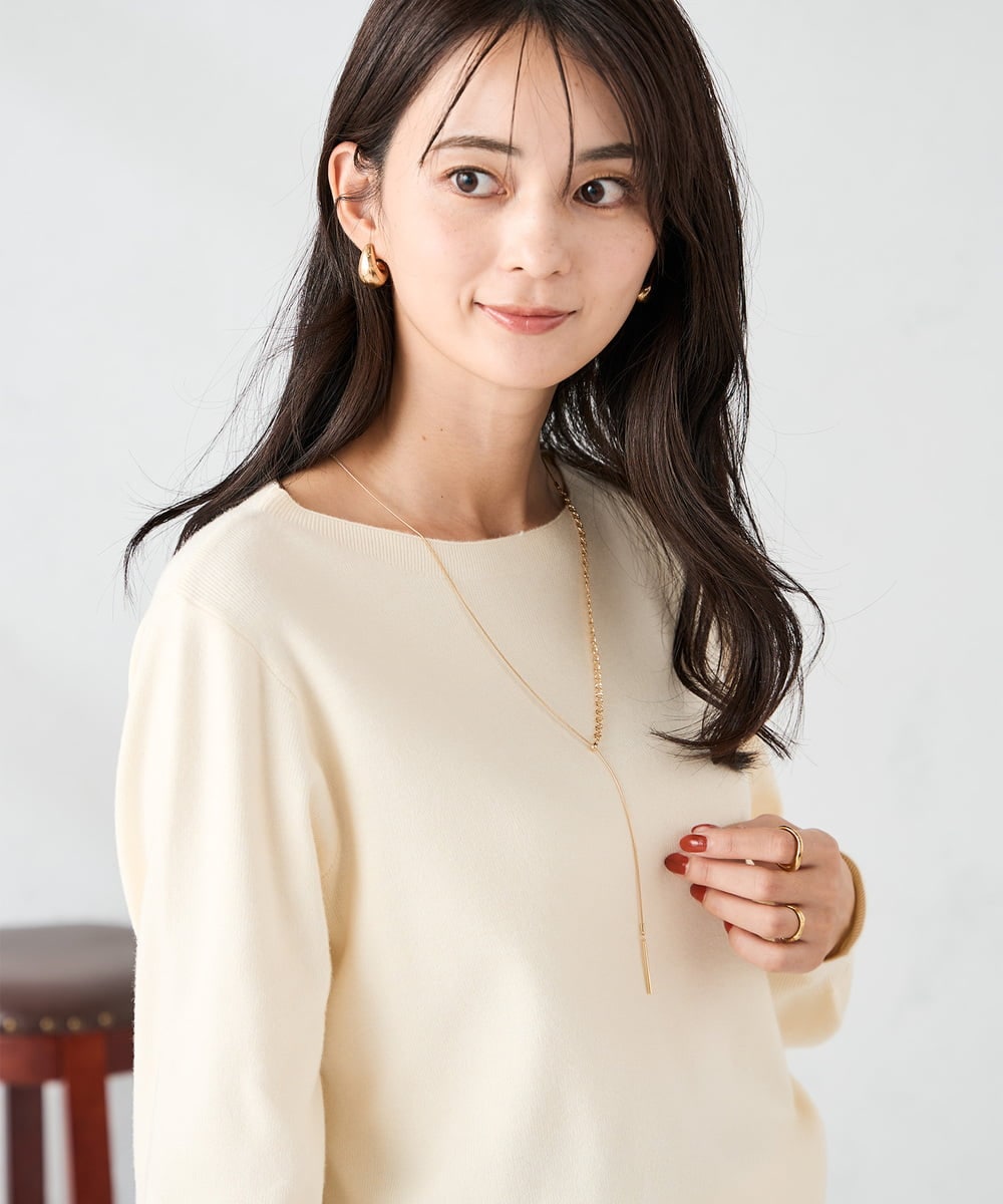 K2FAD69039 a.v.v(アー・ヴェ・ヴェ) 【洗える】ボートネック美ラクるパフスリーブニット アイボリー