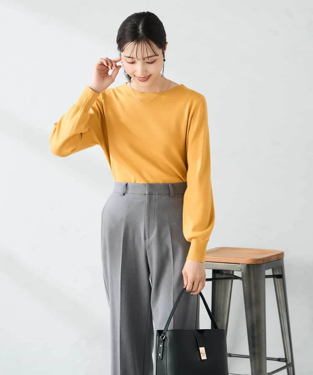 K2FAD69039 a.v.v(アー・ヴェ・ヴェ) 【洗える】ボートネック美ラクるパフスリーブニット マスタード