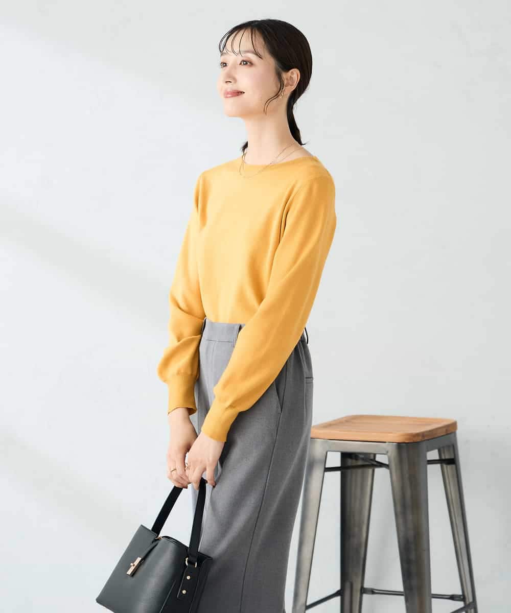 K2FAD69039 a.v.v(アー・ヴェ・ヴェ) 【洗える】ボートネック美ラクるパフスリーブニット マスタード