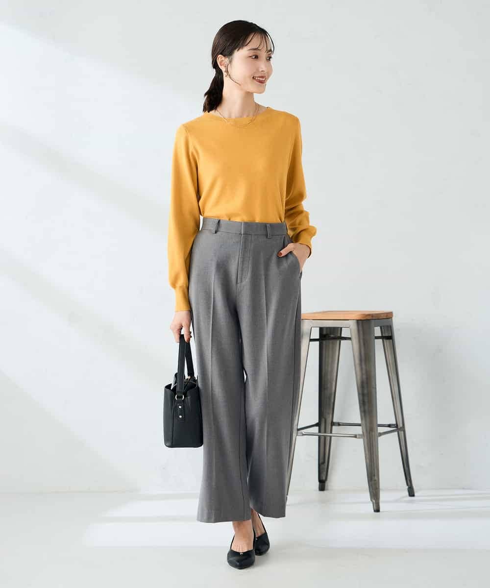 K2FAD69039 a.v.v(アー・ヴェ・ヴェ) 【洗える】ボートネック美ラクるパフスリーブニット マスタード