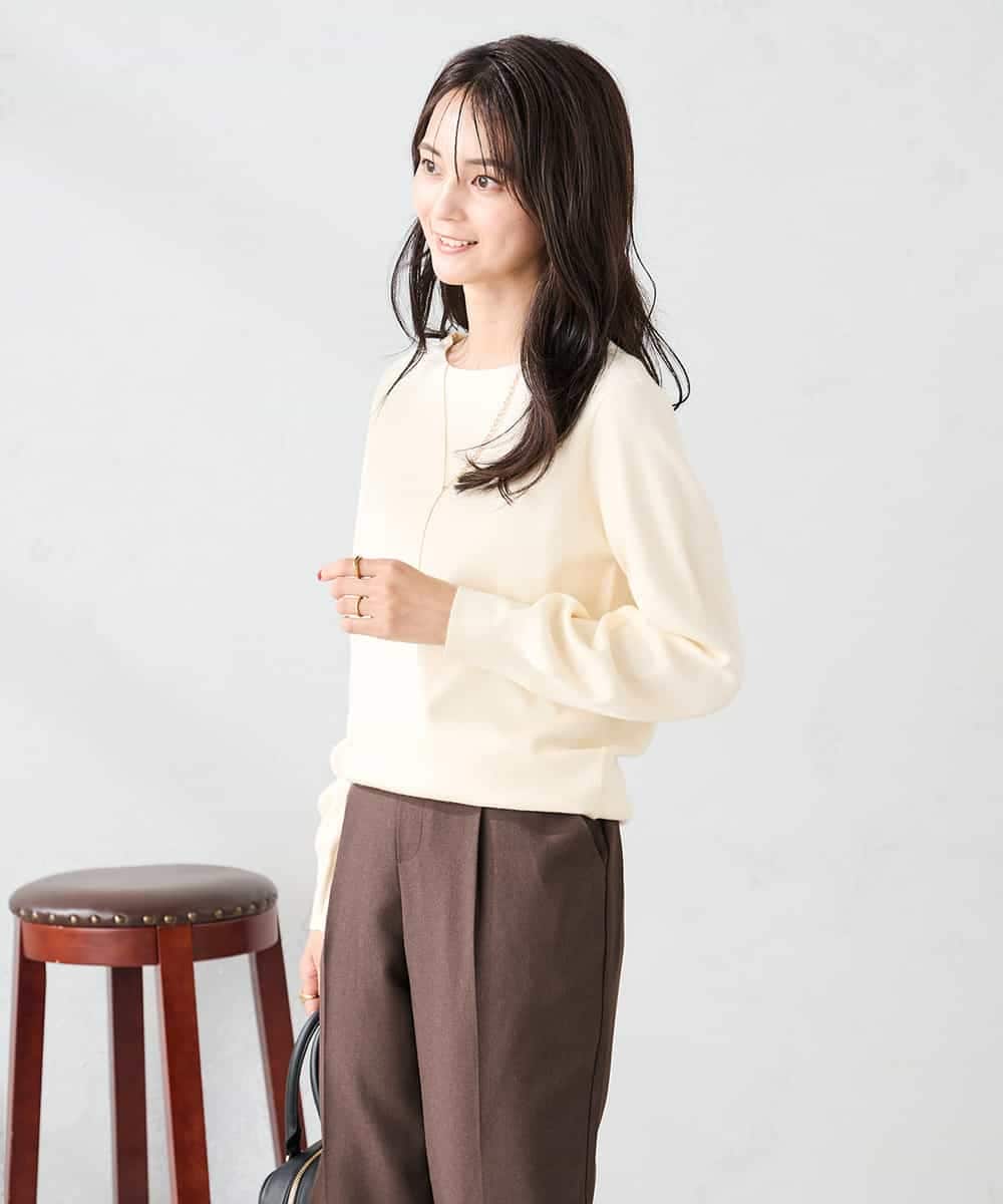 K2FAD69039 a.v.v(アー・ヴェ・ヴェ) 【洗える】ボートネック美ラクるパフスリーブニット マスタード