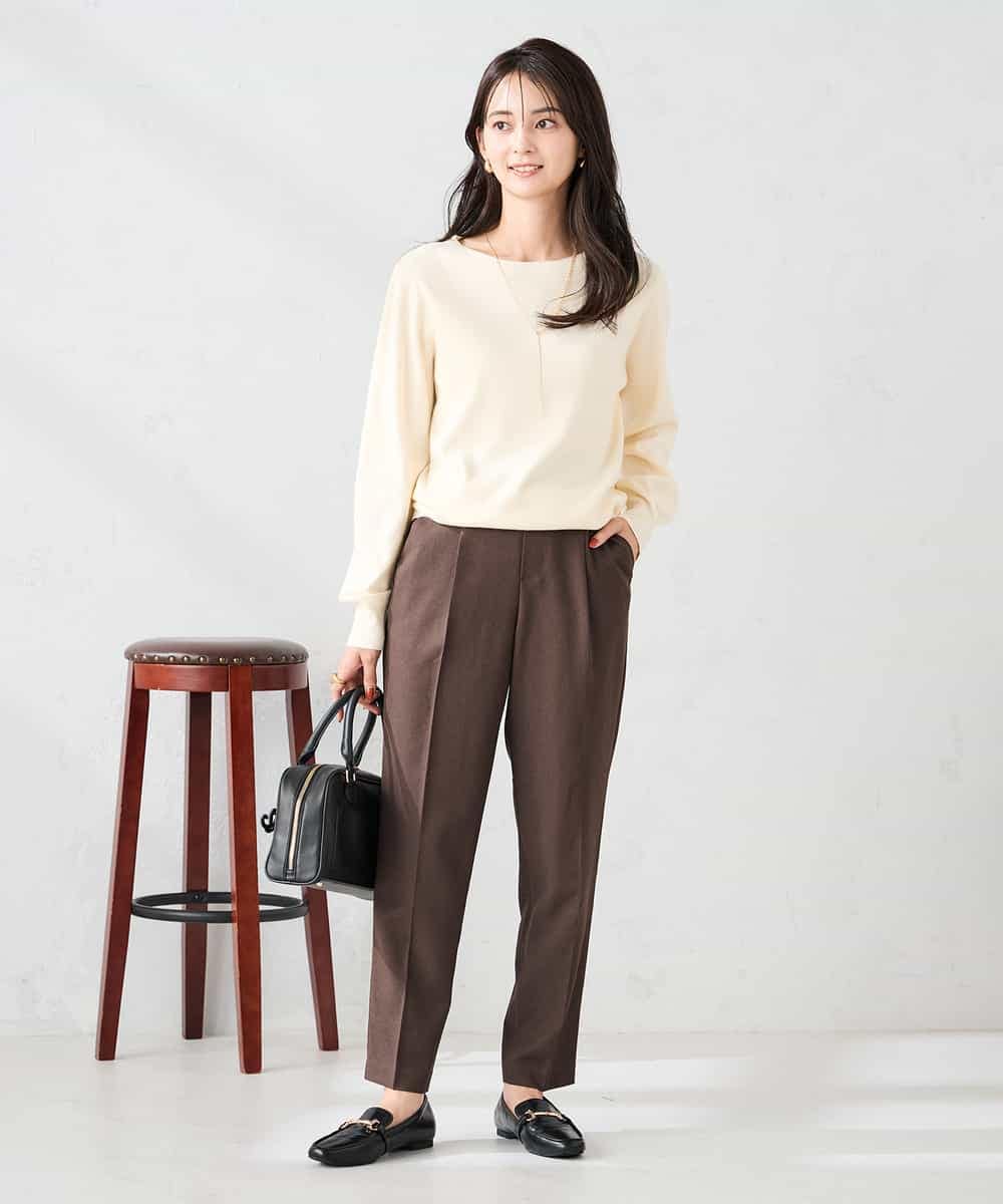 K2FAD69039 a.v.v(アー・ヴェ・ヴェ) 【洗える】ボートネック美ラクるパフスリーブニット マスタード