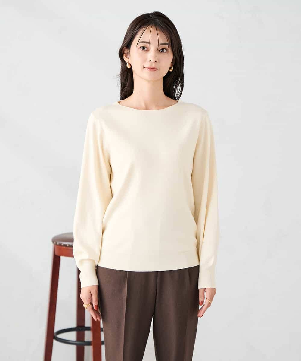 K2FAD69039 a.v.v(アー・ヴェ・ヴェ) 【洗える】ボートネック美ラクるパフスリーブニット マスタード