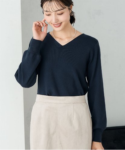 K2FAD79039 a.v.v 【洗える】Vネック美ラクるパフスリーブニット【WEB限定】