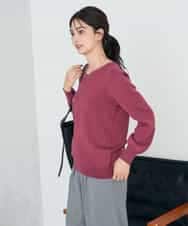 K2FAD79039 a.v.v(アー・ヴェ・ヴェ) 【洗える】Vネック美ラクるパフスリーブニット【WEB限定】 ピンク