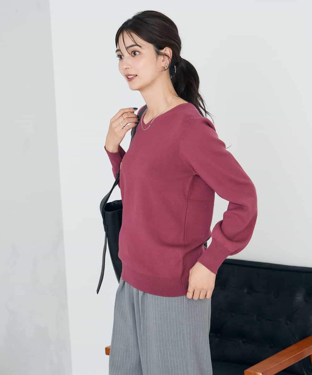 K2FAD79039 a.v.v(アー・ヴェ・ヴェ) 【洗える】Vネック美ラクるパフスリーブニット【WEB限定】 ピンク