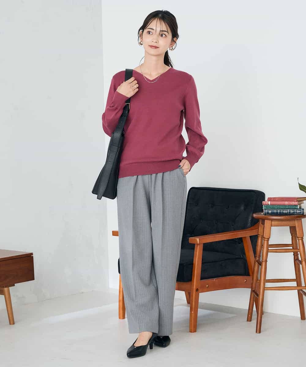 K2FAD79039 a.v.v(アー・ヴェ・ヴェ) 【洗える】Vネック美ラクるパフスリーブニット【WEB限定】 ピンク