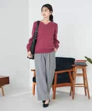 K2FAD79039 a.v.v(アー・ヴェ・ヴェ) 【洗える】Vネック美ラクるパフスリーブニット【WEB限定】 ピンク