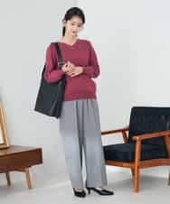 K2FAD79039 a.v.v(アー・ヴェ・ヴェ) 【洗える】Vネック美ラクるパフスリーブニット【WEB限定】 ピンク