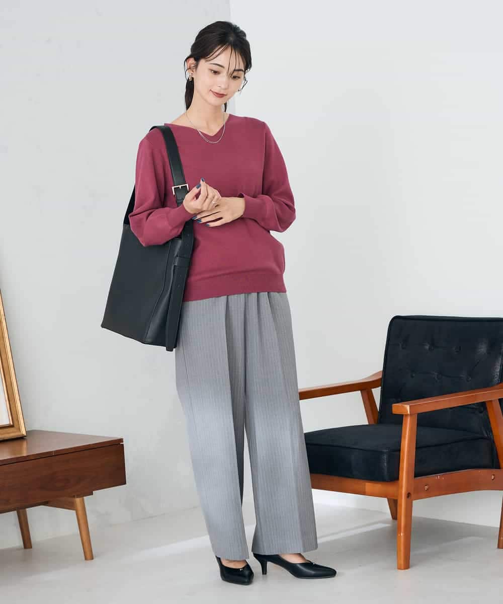 K2FAD79039 a.v.v(アー・ヴェ・ヴェ) 【洗える】Vネック美ラクるパフスリーブニット【WEB限定】 ピンク