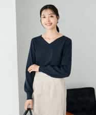 K2FAD79039 a.v.v(アー・ヴェ・ヴェ) 【洗える】Vネック美ラクるパフスリーブニット【WEB限定】 ピンク