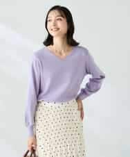 K2FAD79039 a.v.v(アー・ヴェ・ヴェ) 【洗える】Vネック美ラクるパフスリーブニット【WEB限定】 ピンク