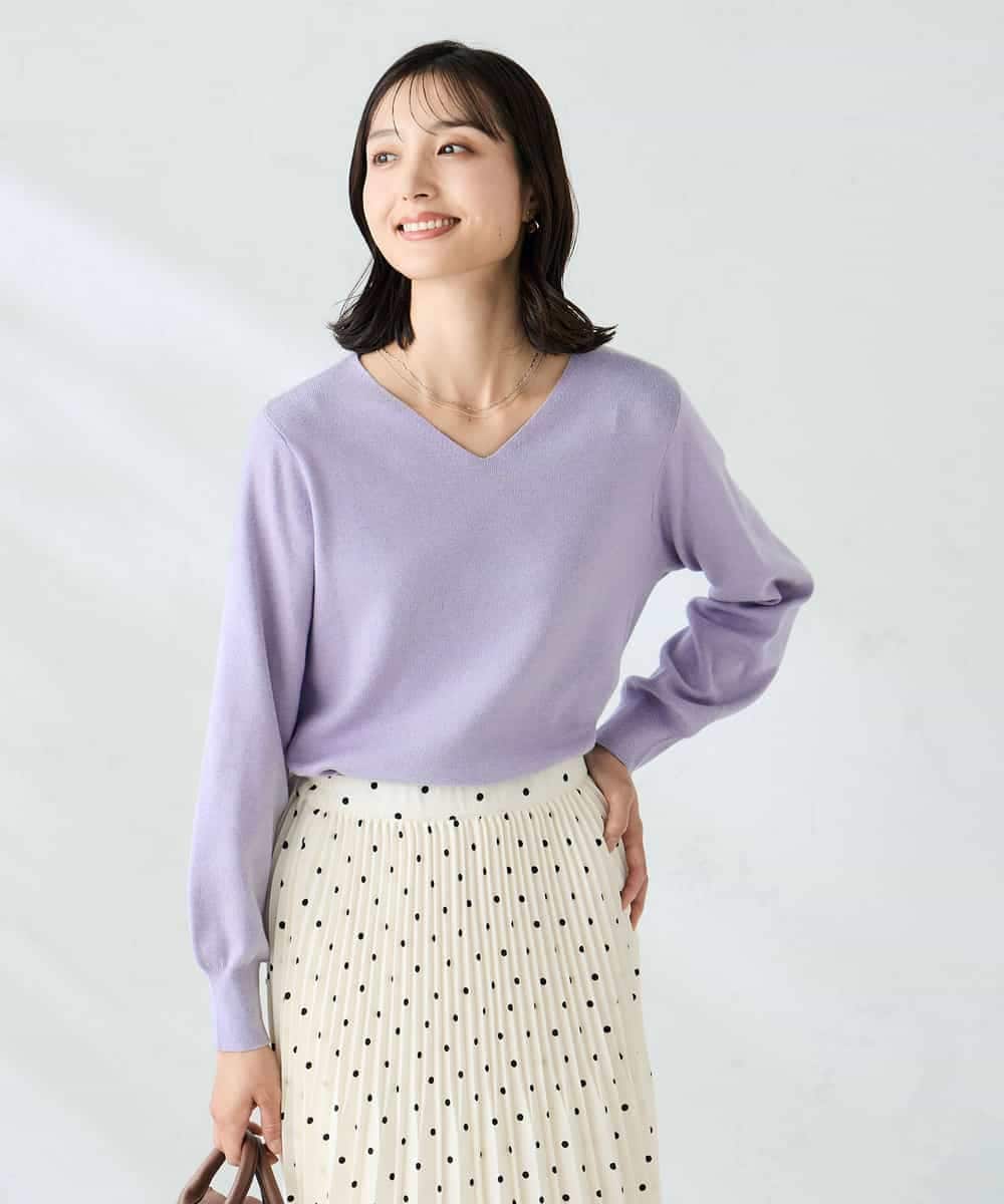 K2FAD79039 a.v.v(アー・ヴェ・ヴェ) 【洗える】Vネック美ラクるパフスリーブニット【WEB限定】 ピンク