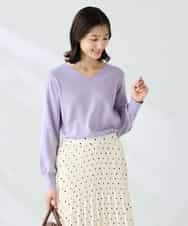 K2FAD79039 a.v.v(アー・ヴェ・ヴェ) 【洗える】Vネック美ラクるパフスリーブニット【WEB限定】 ピンク