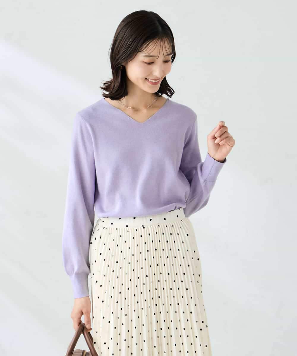 K2FAD79039 a.v.v(アー・ヴェ・ヴェ) 【洗える】Vネック美ラクるパフスリーブニット【WEB限定】 ピンク