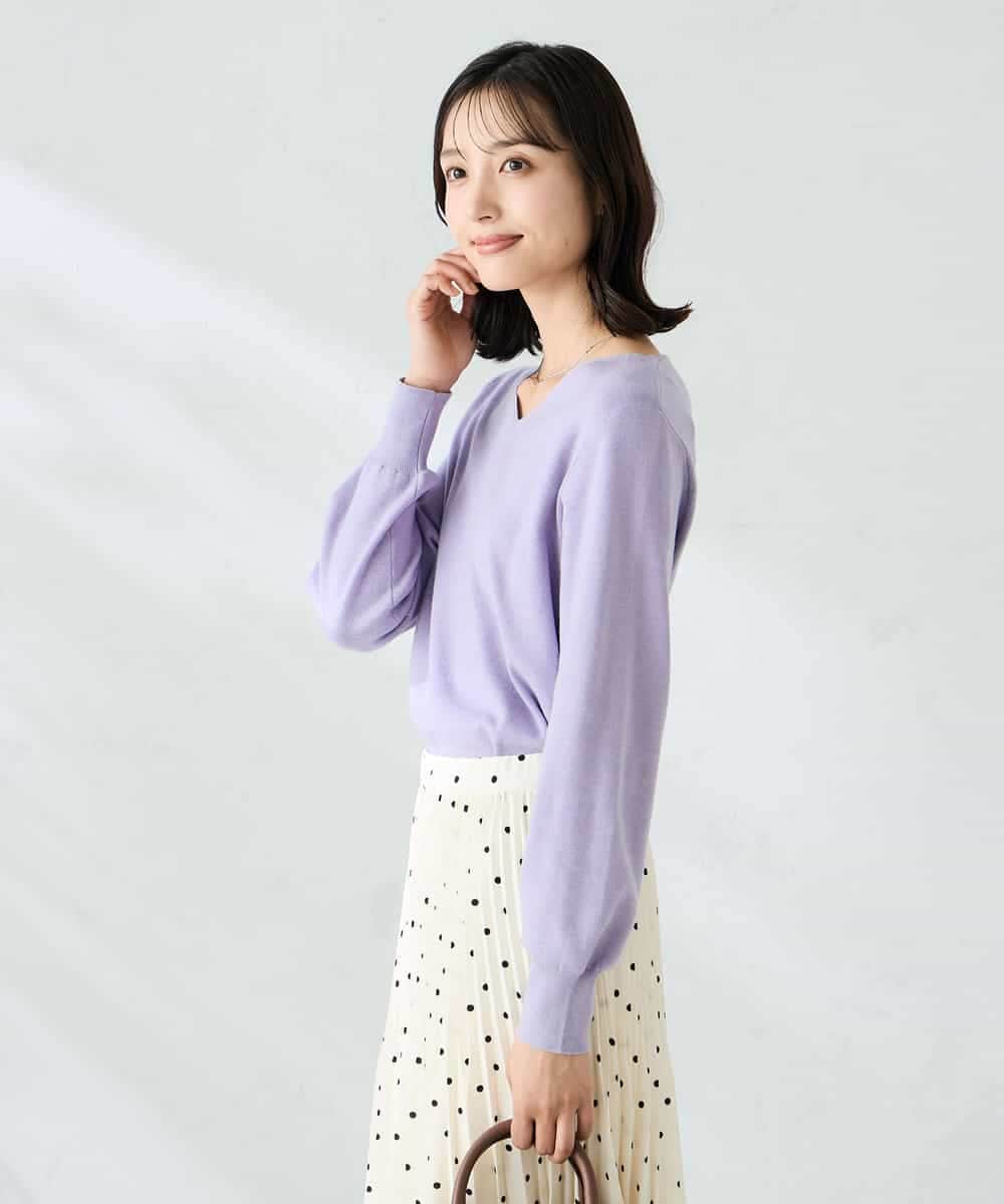 K2FAD79039 a.v.v(アー・ヴェ・ヴェ) 【洗える】Vネック美ラクるパフスリーブニット【WEB限定】 ピンク