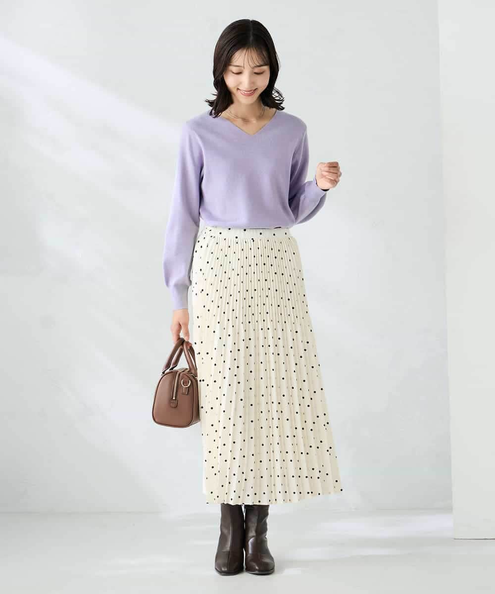 K2FAD79039 a.v.v(アー・ヴェ・ヴェ) 【洗える】Vネック美ラクるパフスリーブニット【WEB限定】 ピンク