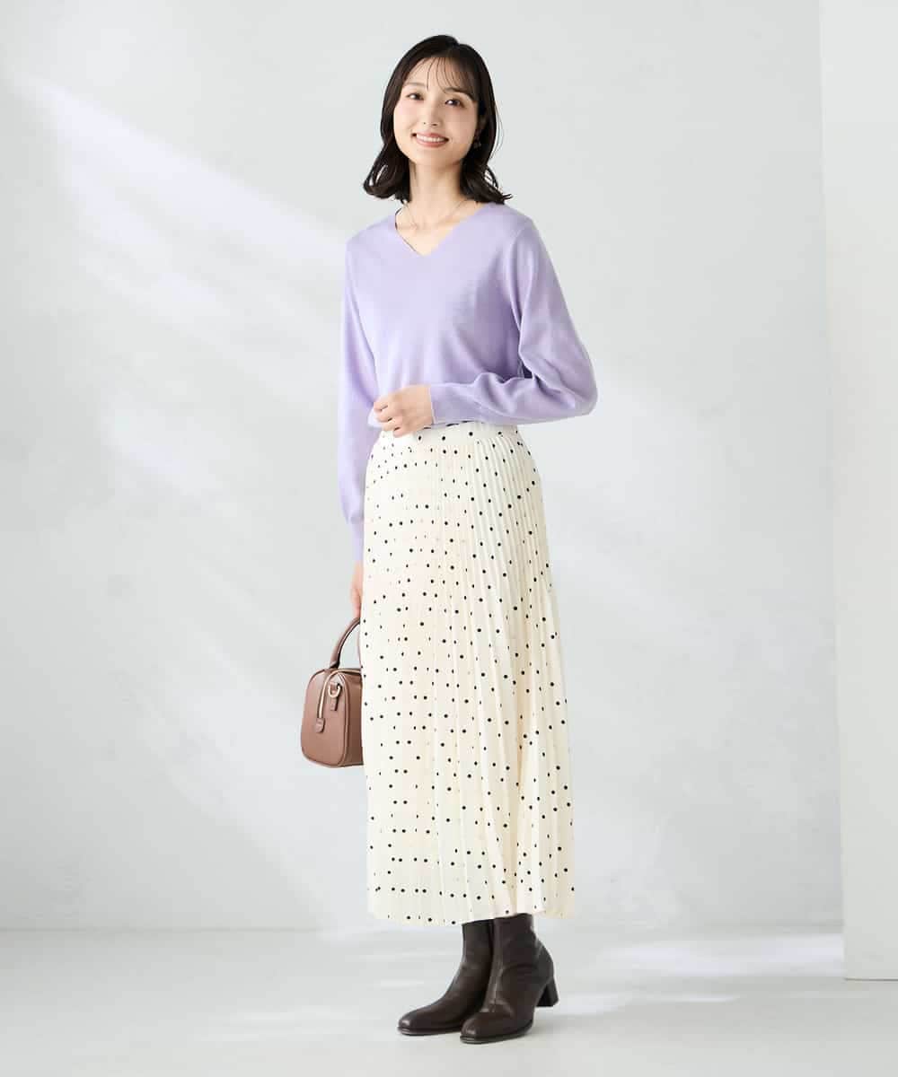 K2FAD79039 a.v.v(アー・ヴェ・ヴェ) 【洗える】Vネック美ラクるパフスリーブニット【WEB限定】 ピンク