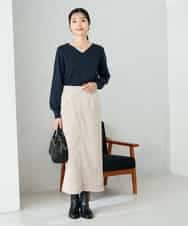 K2FAD79039 a.v.v(アー・ヴェ・ヴェ) 【洗える】Vネック美ラクるパフスリーブニット【WEB限定】 ピンク