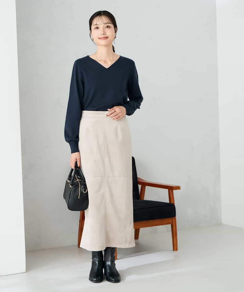 K2FAD79039 a.v.v(アー・ヴェ・ヴェ) 【洗える】Vネック美ラクるパフスリーブニット【WEB限定】 ピンク