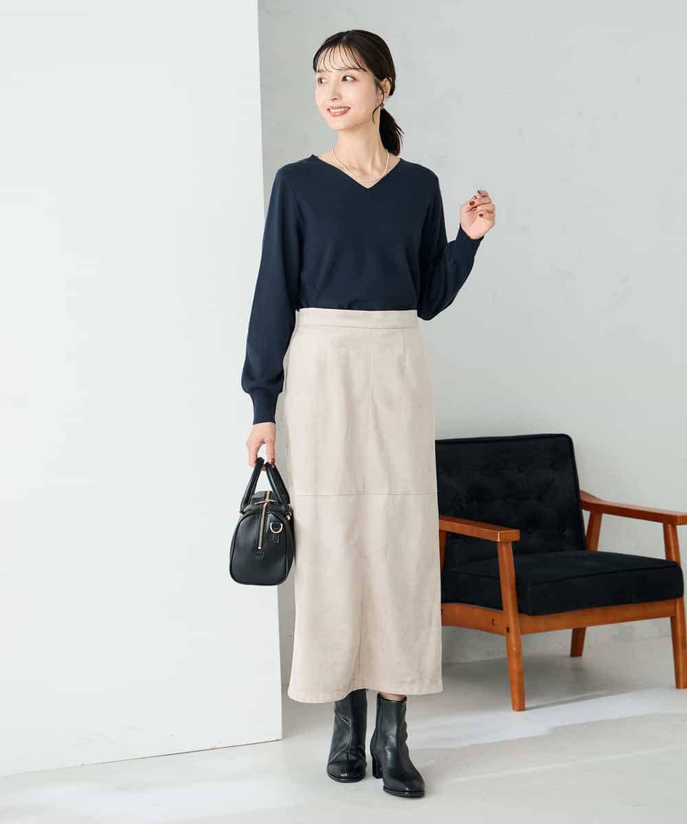 K2FAD79039 a.v.v(アー・ヴェ・ヴェ) 【洗える】Vネック美ラクるパフスリーブニット【WEB限定】 ピンク