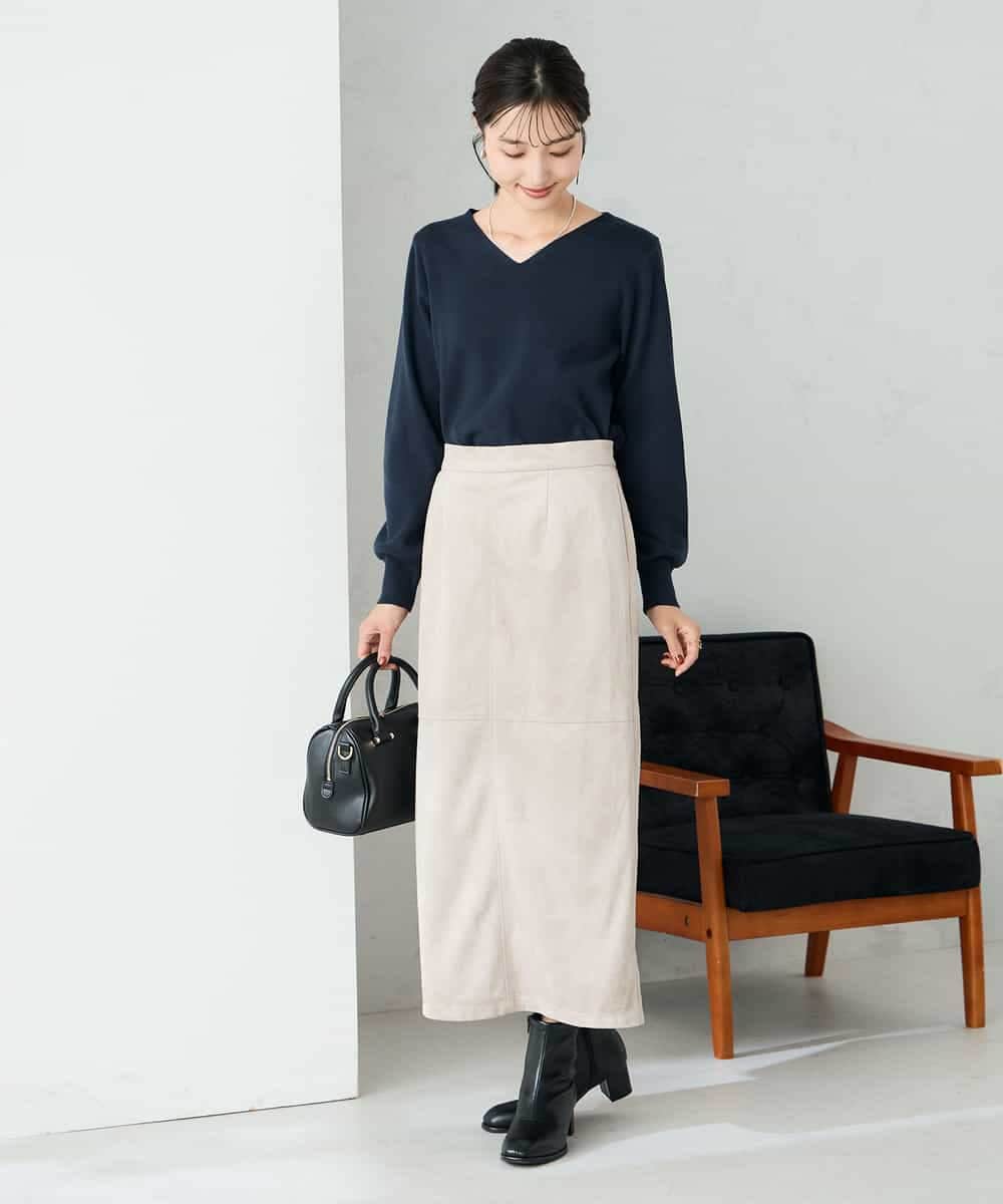 K2FAD79039 a.v.v(アー・ヴェ・ヴェ) 【洗える】Vネック美ラクるパフスリーブニット【WEB限定】 ピンク