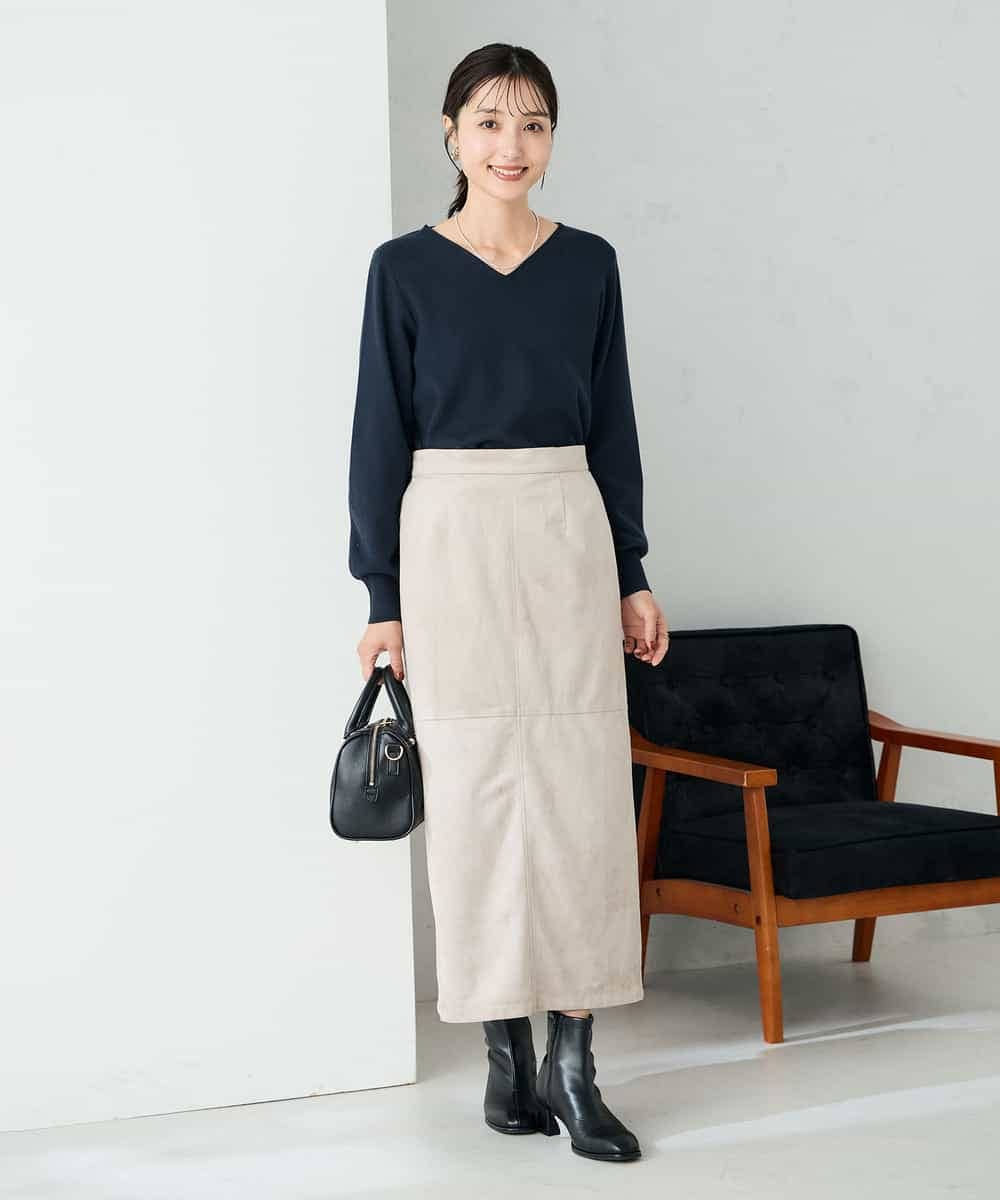 K2FAD79039 a.v.v(アー・ヴェ・ヴェ) 【洗える】Vネック美ラクるパフスリーブニット【WEB限定】 ピンク