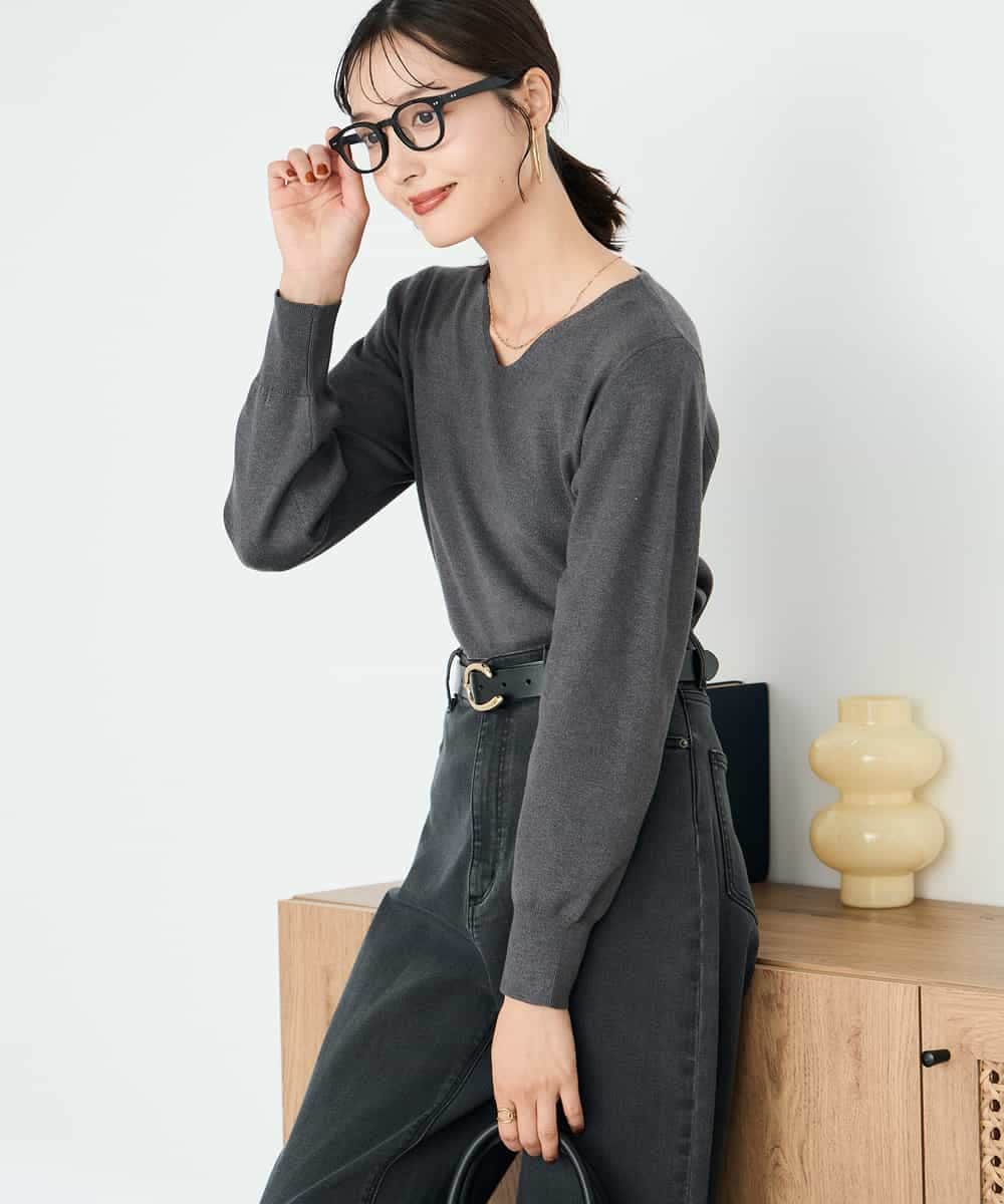 K2FAD79039 a.v.v(アー・ヴェ・ヴェ) 【洗える】Vネック美ラクるパフスリーブニット【WEB限定】 ピンク