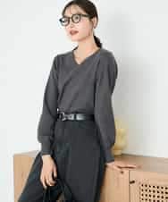 K2FAD79039 a.v.v(アー・ヴェ・ヴェ) 【洗える】Vネック美ラクるパフスリーブニット【WEB限定】 ピンク