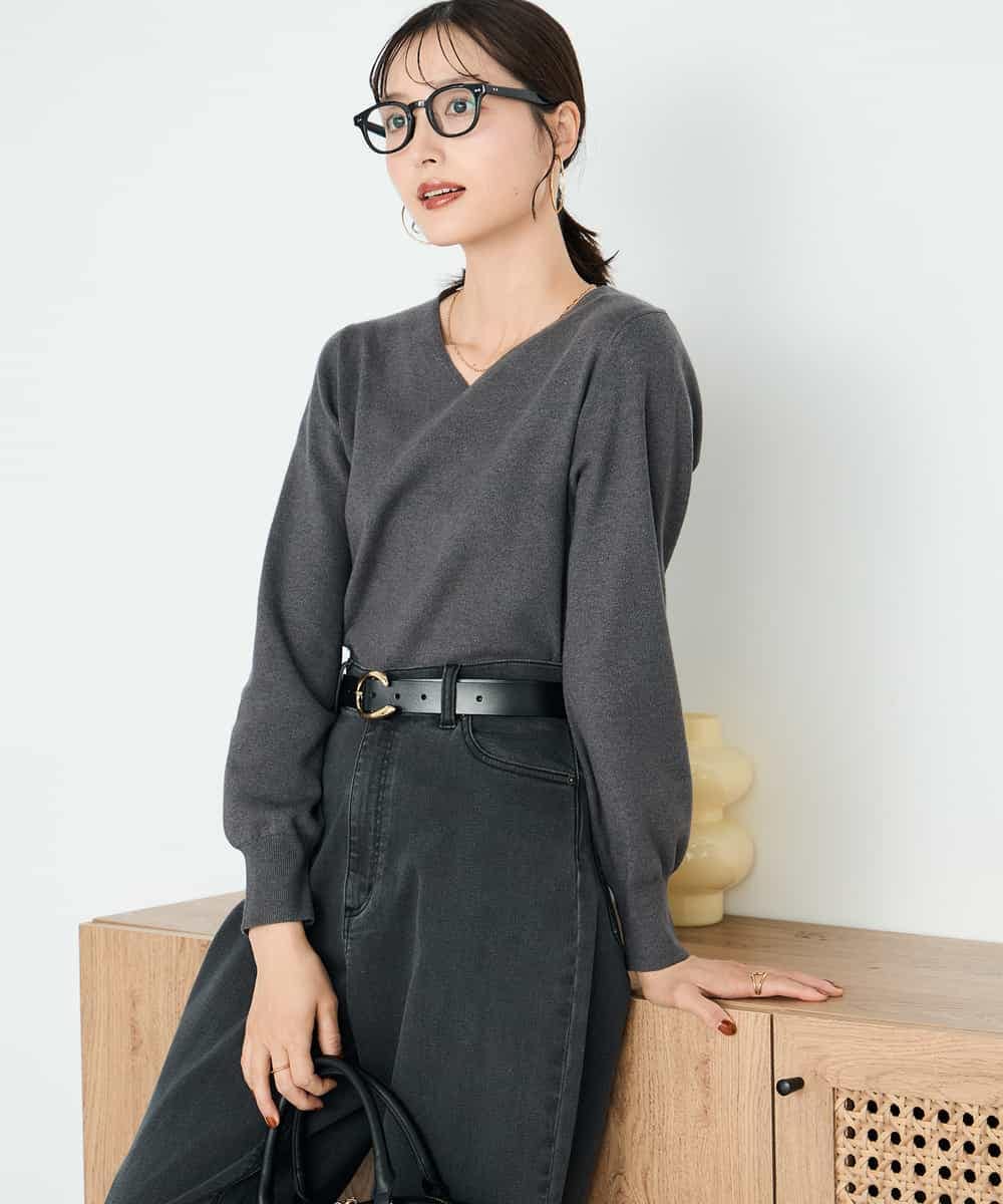 K2FAD79039 a.v.v(アー・ヴェ・ヴェ) 【洗える】Vネック美ラクるパフスリーブニット【WEB限定】 ピンク