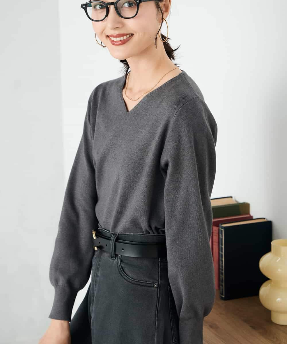 K2FAD79039 a.v.v(アー・ヴェ・ヴェ) 【洗える】Vネック美ラクるパフスリーブニット【WEB限定】 ピンク